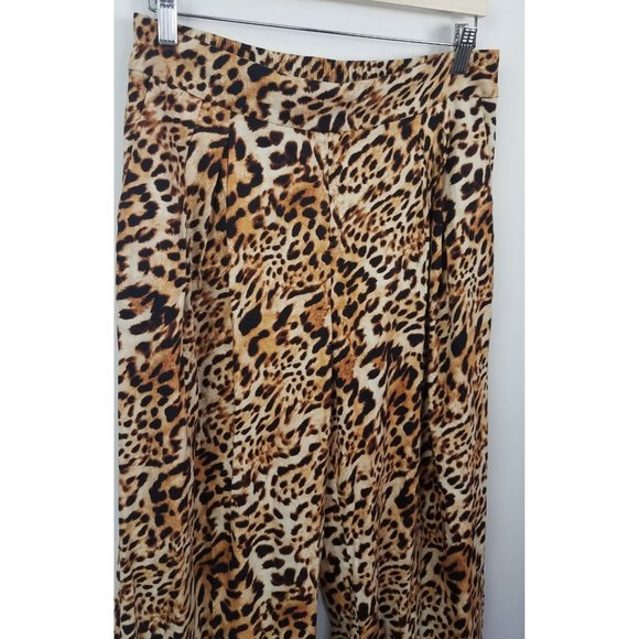 I.N.C Women's Sz. 10 Pull On Leopard Wide Leg Pants Linen Blend W/ Pockets - Picture 2 of 7